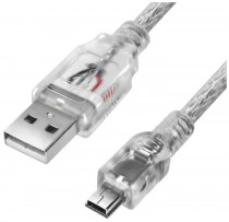 Кабель GREENCONNECT 3.0m USB 2.0, AM/mini 5P, прозрачный, 28/28 AWG, экран, армированный, морозостойкий, (GCR-50795)