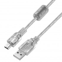 Кабель GREENCONNECT PROF 1.8m USB 2.0, AM/mini 5P, прозрачный, ферритовые кольца, 28/24 AWG, экран, армированный, морозостойкий, (GCR-UM1M5P-BD2S-1.8m)