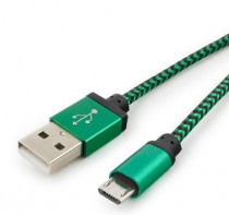 Кабель GEMBIRD USB 2.0 Cablexpert , AM/microBM 5P, 1м, нейлоновая оплетка, алюминиевые разъемы, зеленый, пакет (CC-mUSB2gn1m)