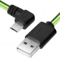 Кабель GREENCONNECT micro USB 2.0 0.5m угловой, зеленый, черные коннекторы, нейлон, ультрагибкий, позолоченные контакты, 28/28 AWG, AM / microB 5pin , экран, армированный, морозостойкий (GCR-UA12AMCB6-BB2SG-0.5m)
