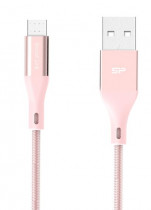 Кабель SILICON POWER microUSB-USB для зарядки и синхронизации 1м, нейлон, Pink (SP1M0ASYLK30AB1P)