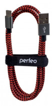 Кабель PERFEO USB2.0 A вилка - USB Type-C вилка, черно-красный, длина 1 м. (U4901)