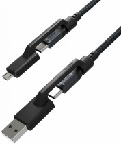 Кабель NOMAD Universal Cable Kevlar 3 in 1. Основной Type-C to Type-C, переходники USB-A, Micro USB. Материал кевлар. Длина 1.5 м. Цвет чёрный. Kevlar Universal Cable 3 in 1 Type-C to Type-C, Micro USB,USB-A 1,5m -Black (NM0191C090)
