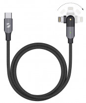 Кабель DEPPA USB-C - Lightning, поворотный, 180?, PD, USB 2.0, 3A, 1.2м, алюминий, нейлон, черный (Deppa 72331)