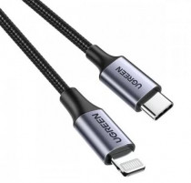 Кабель UGREEN US304 (60761) USB-C to Lightning M/M Cable Aluminum Shell Braided. Длина 2 м. Цвет: черный US304 (60761) USB-C to Lightning M/M Cable Aluminum Shell Braided 2m. - Black (60761_)