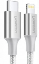Кабель UGREEN US304 (70523) USB-C to Lightning M/M Cable Aluminum Shell Braided. Длина 1 м. Цвет: серебристый US304 (70523) USB-C to Lightning M/M Cable Aluminum Shell Braided 1m - Silver (70523_)