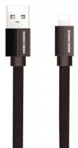 Кабель MORE CHOICE USB 2.1A для Lightning 8-pin плоский K20i нейлон 1м (Black) (K20IB)