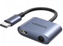 Адаптер UGREEN CM231 (60164) USB-C to 3.5mm Audio Adapter with PD. Цвет: серый CM231 (60164) USB-C to 3.5mm Audio Adapter with PD - Grey (60164_)