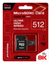 Карта памяти QUMO Micro SecureDigital 512Gb MicroSDXC Class 10 UHS-I, SD adapter (QM512GMICSDXC10U3)