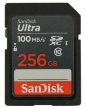 Карта памяти SANDISK 256 Гб, SDXC, Secure Digital XC, чтение: 100 Мб/с, Ultra (SDSDUNR-256G-GN3IN)