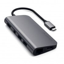 USB хаб SATECHI USB адаптер Aluminum Type-C Multimedia Adapter. Интерфейс USB-C. Порты USB Type-C Power Delivery (49W), 3хUSB 3.0, 4K HDMI (30Hz), 4K mini DisplayPort (30Hz), Gigabit Ethernet, micro/SD. Цвет серый космос. Aluminum Type-C Multimedia Adapter (ST-TCMM8PAM)