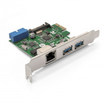 Контроллер EXEGATE EXE-362 PCI-E 2.0, 2*USB3.0 ext + 1*USB3.0 int + LAN UTP 1000Mbps, разъем доп.питания (OEM) (EX290278RUS)