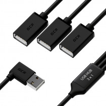 USB хаб GREENCONNECT USB 2.0 гибкий 0.35m для 3-х устройств одновременно, двусторонний угловой AM / 3 х AF, черный, (GCR-51545)