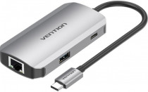 Док-станция VENTION USB-C to USB 3.0x3/RJ45/PD Hub 0.15M Gray Aluminum Alloy Type (TNFHB)
