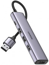 USB хаб UGREEN CM473 (20805) USB 3.0 to 4*USB 3.0 Hub. Цвет: серый космос CM473 (20805) USB 3.0 to 4*USB 3.0 Hub - Space Gray (20805_)