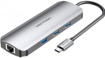 Док-станция VENTION Multi-function USB-C to HDMI/USB3.0x3/RJ45/SD/TF/PD Docking Station 0.15M Gray Aluminum Alloy Type (TOKHB)
