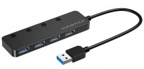 USB хаб HARPER 4 х USB 3.2, 1 х Micro USB, USB 3.0 / Type-C, до 5 Гб/с, Алюминий, Индикатор работы устройств (HUB-04MB Black)