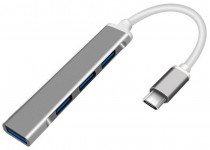 USB хаб ORIENT Type-C USB 3.0 (USB 3.1 Gen1)/USB 2.0 HUB 4 порта: 1xUSB3.0 + 3xUSB2.0, USB штекер тип С, алюминиевый корпус, серебристый (CU-323)