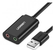 Звуковая карта внешняя UGREEN US205 (30724) USB 2.0 External Sound Adapter. Цвет: черный US205 (30724) USB 2.0 External Sound Adapter - Black (30724_)