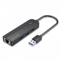 Ethernet-адаптер VENTION USB 3.0 M/Gigabit Ethernet RJ45 F+OTG 3xUSB Черный - 0.15м. (CHNBB)