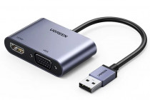 Адаптер UGREEN CM449 (20518) USB 3.0 to HDMI+VGA Card 1080P. Цвет: серый CM449 (20518) USB 3.0 to HDMI+VGA Card 1080P - Grey (20518_)