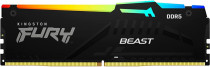 Память KINGSTON 16 Гб, DDR5, 41600 Мб/с, CL40, 1.25 В, XMP профиль, радиатор, подсветка, 5200MHz, Fury Beast RGB (KF552C40BBA-16)