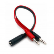 Кабель ACD Комбо Аудио в Микрофон + Аудио, mini Jack F 3.5мм - 2x mini Jack M 3.5мм, Черно-красный, 0.2м (ACD-JJ3D3-2RB)