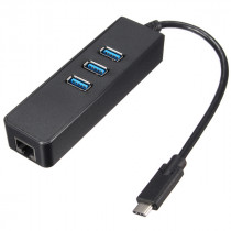 Хаб ORIENT Type-C USB 3.0 HUB 3 Ports + Gigabit Ethernet Adapter, RTS5140 + RTL8153 chipset, RJ45 10/100/1000 Мбит/с, USB штекер тип С, черный (JK-341)