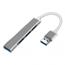 USB хаб ORIENT USB 3.0 (USB 3.1 Gen1)/USB 2.0 HUB 4 порта: 1xUSB3.0+3xUSB2.0, USB штекер тип А, алюминиевый корпус, серебристый (31234) (CU-322)
