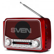 Радиоприемник SVEN SRP-525 красный 3 Вт, FM/AM/SW, USB, SD/microSD, 2 x RCA, фонарь, 1200 мАч, 2 х D/UM (SV-017163)