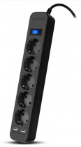 Сетевой фильтр SVEN SF-05LU 1,8 м (5 евро розеток,2*USB(2,4А)) черный, цветная коробка/ Surge protector SF-05LU 1,8 м (5 евро розеток,2*USB(2,4А)) черный, цветная коробка (SV-018832)