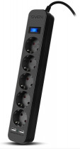 Сетевой фильтр SVEN SF-05LU 3.0 м (5 евро розеток,2*USB(2,4А)) черный, цветная коробка/ Surge protector SF-05LU 3.0 м (5 евро розеток,2*USB(2,4А)) черный, цветная коробка (SV-018849)