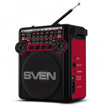 Радиоприемник SVEN SRP-355 чёрно-красный 3 Вт, FM/AM/SW, USB, SD/microSD, AUX, фонарь, 900 мАч, 2 х D/UM (SV-017132)