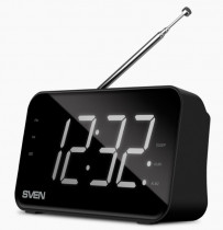 Радиоприёмник SVEN SRP-100 чёрный (2 Вт, LED-дисплей, FM, часы, будильник, USB-С, 1200 мАч) (SV-020651)