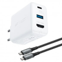 Сетевое зарядное устройство ACEFAST 65 Вт, 1x USB, 1x USB Type-C, быстрая зарядка, кабель USB Type-C (AF-A17-WH)