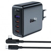 Сетевое зарядное устройство ACEFAST с кабелем A37 PD100W GaN (3*USB-C+USB-A) charger set (EU). Цвет: черный A37 PD100W GaN (3*USB-C+USB-A) charger set (EU) - Black (AF-A37-BK)