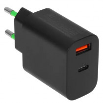Сетевое зарядное устройство ORIENT 20 Вт, сила тока 3 A, 1x USB, 1x USB Type-C, чёрный (PU-C20W (bl))