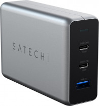 Сетевое зарядное устройство SATECHI Compact Charger с технологией GaN Power. Порты: USB Type-C 100 Вт х 2, USB Type-A до12 Вт. Цвет: серый космос. Compact GaN Charger 100W Type-C PD - Space Gray (ST-TC100GM-EU)