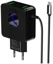 Сетевое зарядное устройство MORE CHOICE 2USB 2.4A для Type-C со встроенным кабелем и LED подсветкой NC48a (Black) (NC48AB)