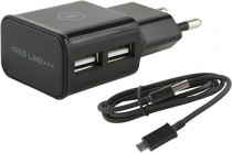 Сетевое зарядное устройство REDLINE сила тока 2.1 A, 2x USB, NT-2A 2.1A черный (УТ000013638)