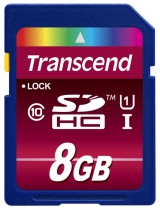 Карта памяти TRANSCEND 8 Гб, SDHC, Secure Digital HC, чтение: 85 Мб/с, запись: 45 Мб/с (TS8GSDHC10U1)