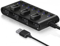 USB хаб GINZZU USB 2.0 (7 портов, Black) (GR-487UB)