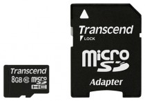 Карта Памяти TRANSCEND 8 Гб, microSDHC, адаптер на SD (TS8GUSDHC10)