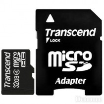 Карта памяти TRANSCEND 32 Гб, microSDHC, адаптер на SD (TS32GUSDHC4)