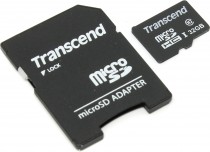 Карта памяти TRANSCEND 32 Гб, microSDHC, чтение: 20 Мб/с, запись: 10 Мб/с, адаптер на SD (TS32GUSDHC10)