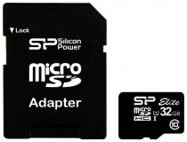 Карта памяти SILICON POWER 32 Гб, microSDHC, чтение: 40 Мб/с, запись: 15 Мб/с, адаптер на SD (SP032GBSTHBU1V10-SP)
