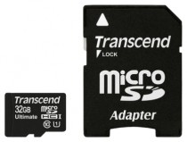 Карта памяти TRANSCEND 32 Гб, microSDHC, чтение: 90 Мб/с, запись: 45 Мб/с, 600 x, адаптер на SD (TS32GUSDHC10U1)