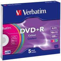 Диск DVD+R VERBATIM 4.7Gb 16x Slim case (5шт) Color (43556 5 шт)