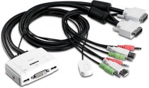 KVM переключатель TRENDNET 2-портовый с интерфейсами DVI, USB, поддержкой аудио и выносной кнопкой переключения (TK-214I)