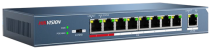 Коммутатор HIKVISION управляемый, уровень 2, 8 портов Ethernet 100 Мбит/с, поддержка PoE/PoE+, установка в стойку (DS-3E0109P-E)